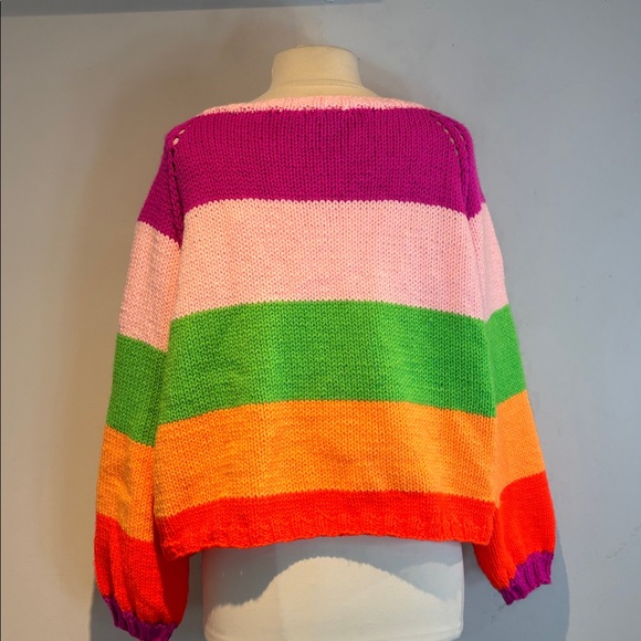 Handmade oversized Colorful Striped cardigan Women's Sweater size medium - Picture 6 of 10